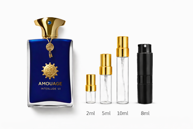 Amouage- Interlude 53 Extrait de Parfum samples 2ml 5ml 10ml 8ml
 aromaflare.com samples,  Decant Samples 100% authentic , niche fragrances, mans cologne, woman perfume, Full retail bottle 