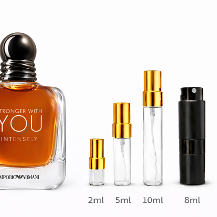 Armani- Stronger With You Intensely Eau de Parfum
 aromaflare.com samples,  Decant Samples 100% authentic , niche fragrances, mans cologne, woman perfume, Full retail bottle 