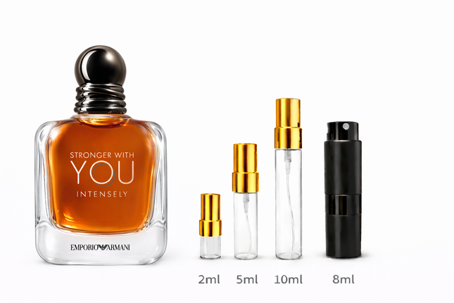 Armani- Stronger With You Intensely Eau de Parfum
 aromaflare.com samples,  Decant Samples 100% authentic , niche fragrances, mans cologne, woman perfume, Full retail bottle 