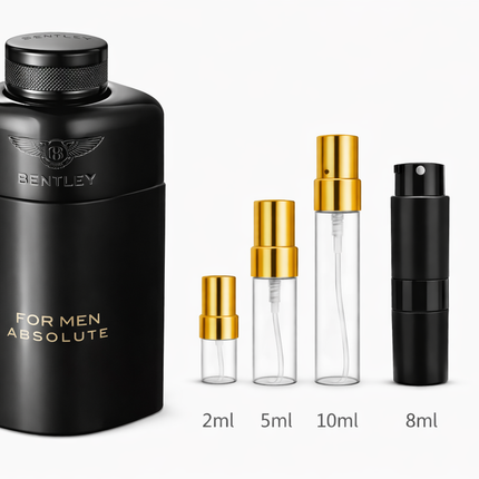 Bentley for man absolute samples 2ml 5ml 10ml 8ml
 aromaflare.com samples,  Decant Samples 100% authentic , niche fragrances, mans cologne, woman perfume, Full retail bottle 