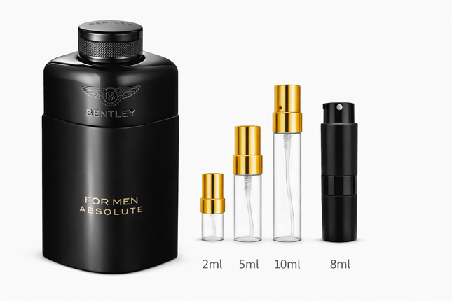 Bentley for man absolute samples 2ml 5ml 10ml 8ml
 aromaflare.com samples,  Decant Samples 100% authentic , niche fragrances, mans cologne, woman perfume, Full retail bottle 