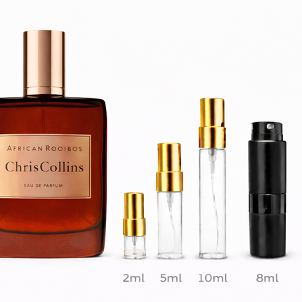 Chris Collins- African Rooibos Eau de Parfum Samples 2ml 5ml 8ml  10ml
 aromaflare.com samples,  Decant Samples 100% authentic , niche fragrances, mans cologne, woman perfume, Full retail bottle 