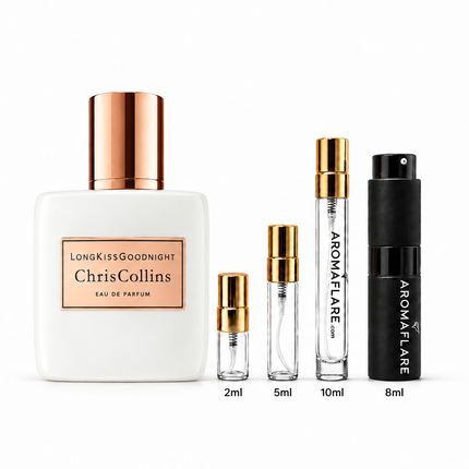 Chris Collins Long Kiss Goodnight Eau de Parfum  aromaflare.com samples,  Decant Samples 100% authentic , niche fragrances, mans cologne, woman perfume, Full retail bottle 