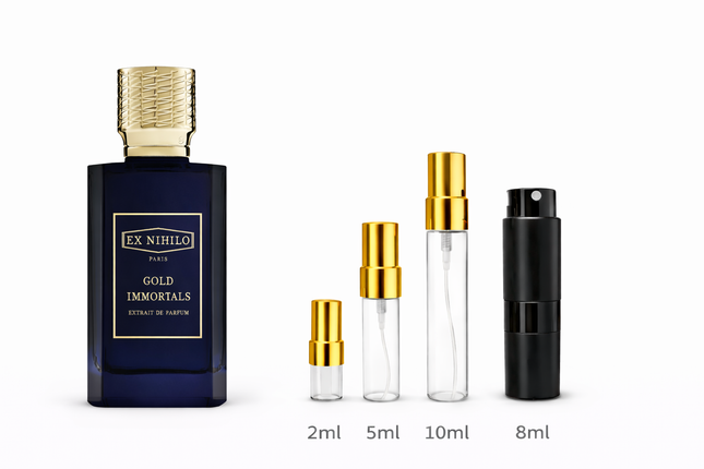 Ex Nihilo- Gold Immortals Extrait de Parfum
 aromaflare.com samples,  Decant Samples 100% authentic , niche fragrances, mans cologne, woman perfume, Full retail bottle