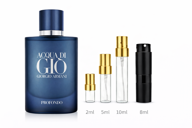 Giorgio Armani- Acqua di Giò Profondo Eau de Parfum
 aromaflare.com samples,  Decant Samples 100% authentic , niche fragrances, mans cologne, woman perfume, Full retail bottle 