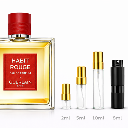 Guerlain- Habit Rouge Eau de Parfum Samples 2ml 5ml 8ml 10m
 aromaflare.com samples,  Decant Samples 100% authentic , niche fragrances, mans cologne, woman perfume, Full retail bottle 