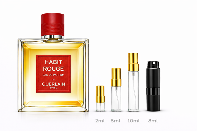 Guerlain- Habit Rouge Eau de Parfum Samples 2ml 5ml 8ml 10m
 aromaflare.com samples,  Decant Samples 100% authentic , niche fragrances, mans cologne, woman perfume, Full retail bottle 
