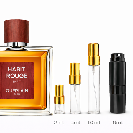 Guerlain- Habit Rouge Spirit Parfum samples  2ml 5ml 8ml 10ml
 aromaflare.com samples,  Decant Samples 2ml 5ml 8ml 10ml  100% authentic , niche fragrances, mans cologne, woman perfume, Full retail bottle 
