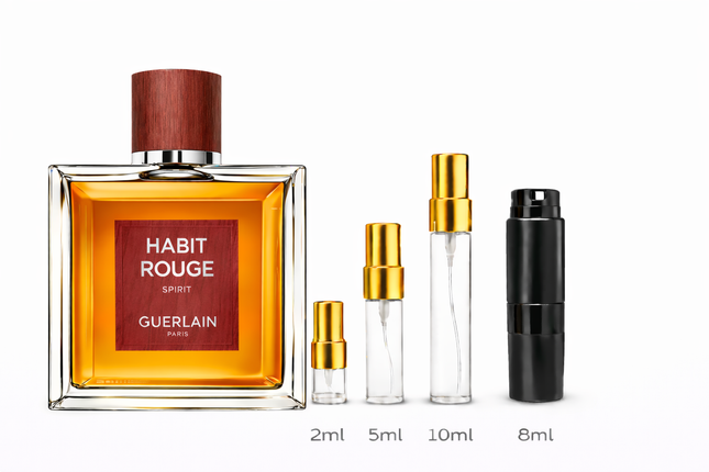 Guerlain- Habit Rouge Spirit Parfum samples  2ml 5ml 8ml 10ml
 aromaflare.com samples,  Decant Samples 2ml 5ml 8ml 10ml  100% authentic , niche fragrances, mans cologne, woman perfume, Full retail bottle 
