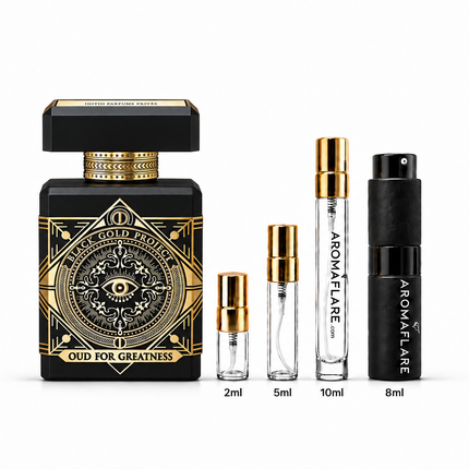 Initio Oud for Greatness Eau de Parfum Sample  aromaflare.com samples,  Decant Samples 100% authentic , niche fragrances, mans cologne, woman perfume, Full retail bottle 
