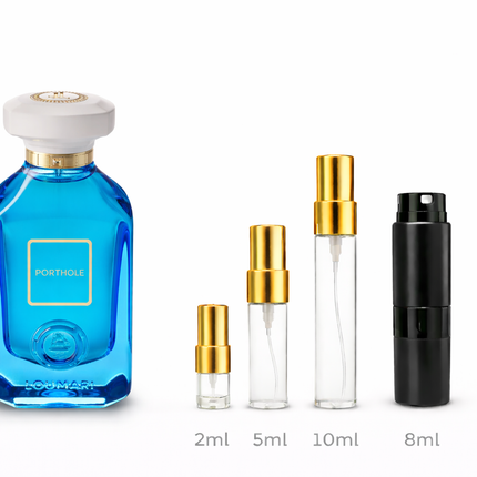 Loumari- Porthole Extrait de Parfum samples 2ml 5ml 8ml 10ml
 aromaflare.com samples,  Decant Samples 2ml 5ml 8ml 10ml  100% authentic , niche fragrances, mans cologne, woman perfume, Full retail bottle 

