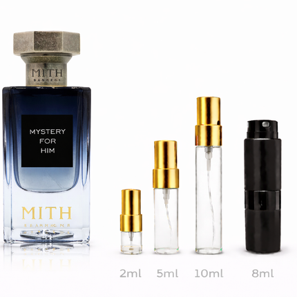 MITH- Mystery For Him Eau de Parfum sample 2ml 5ml 8ml 10ml
 aromaflare.com samples,  Decant Samples 100% authentic , niche fragrances, mans cologne, woman perfume, Full retail bottle 