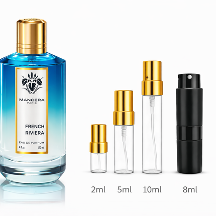 Mancera- French Riviera Eau de Parfum
 aromaflare.com samples,  Decant Samples 100% authentic , niche fragrances, mans cologne, woman perfume, Full retail bottle 