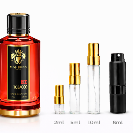 Mancera- Red Tobacco Eau De Parfum samples 2ml 5ml 8ml 10ml
 aromaflare.com samples,  Decant Samples 100% authentic , niche fragrances, mans cologne, woman perfume, Full retail bottle 