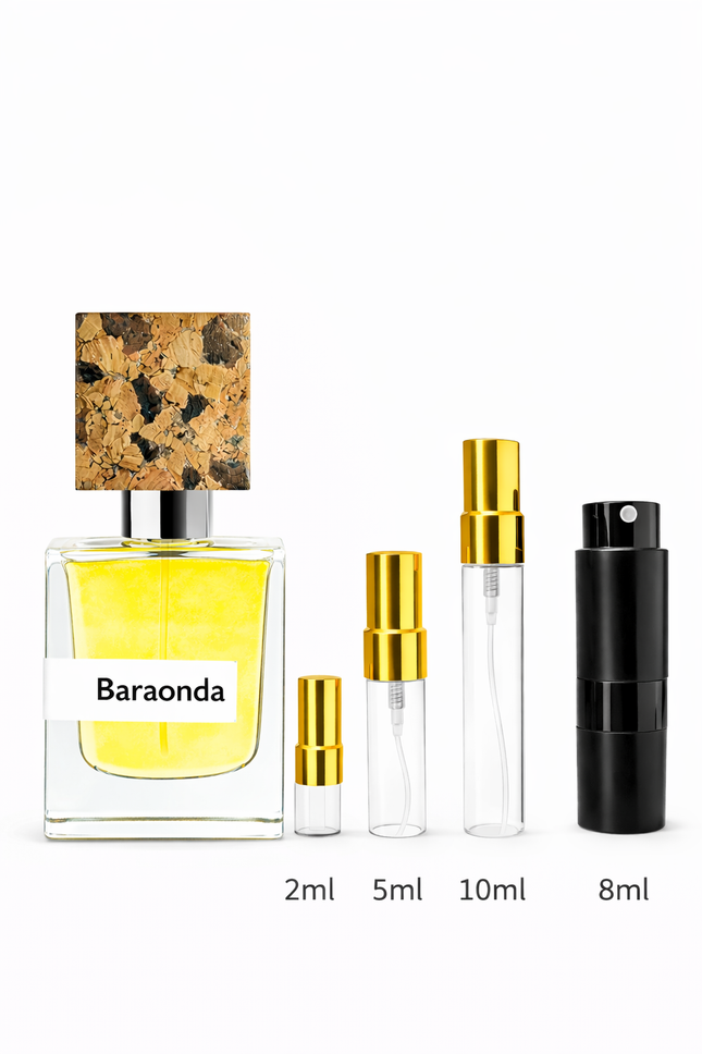 Nasomatto- Baraonda Parfum Extrait samples 2ml 5ml 8ml 10ml
 aromaflare.com samples,  Decant Samples 100% authentic , niche fragrances, mans cologne, woman perfume, Full retail bottle 