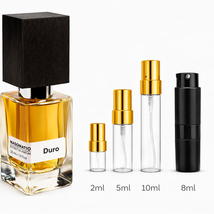 Nasomatto- Duro Extrait de Parfum samples 2ml 5ml 8ml 10ml
 aromaflare.com samples,  Decant Samples 100% authentic , niche fragrances, mans cologne, woman perfume, Full retail bottle