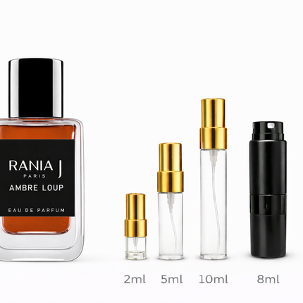 Rania J.- Ambre Loup Eau de Parfum samples 2ml 5ml 8ml 10ml aromaflare.com samples,  Decant Samples 2ml 5ml 8ml 10ml  100% authentic , niche fragrances, mans cologne, woman perfume, Full retail bottle 

