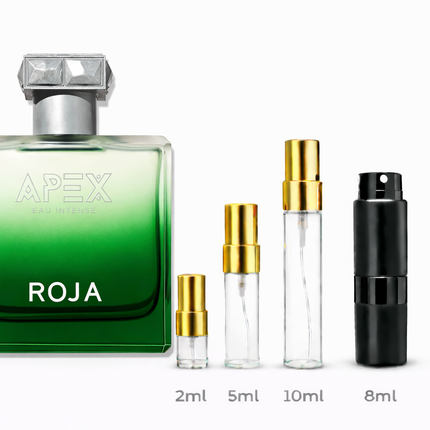 Roja- APEX Eau Intense Eau De Parfum samples 2ml 5ml 8ml 10ml 
 aromaflare.com samples,  Decant Samples 100% authentic , niche fragrances, mans cologne, woman perfume, Full retail bottle 