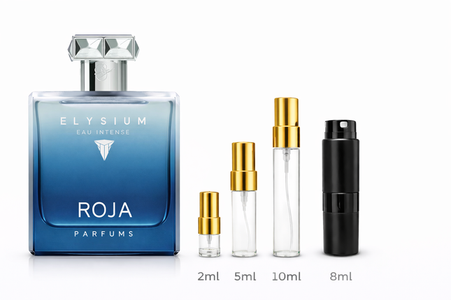 Roja- Elysium Eau Intense Samples 2ml 5ml 8ml 10ml
 aromaflare.com samples,  Decant Samples 100% authentic , niche fragrances, mans cologne, woman perfume, Full retail bottle 
