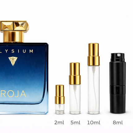 Roja- Elysium Eau de Parfum samples  2ml 5ml 8ml 10ml 
 aromaflare.com samples,  Decant Samples 100% authentic , niche fragrances, mans cologne, woman perfume, Full retail bottle 
