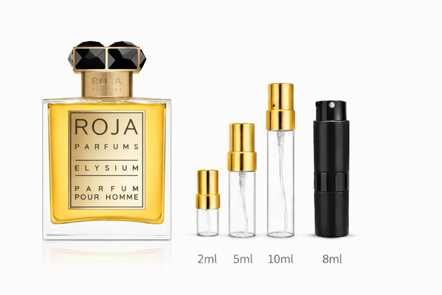 Roja- Elysium Pour Homme Parfum samples 2ml 5ml 10ml 8ml
 aromaflare.com samples,  Decant Samples 100% authentic , niche fragrances, mans cologne, woman perfume, Full retail bottle 