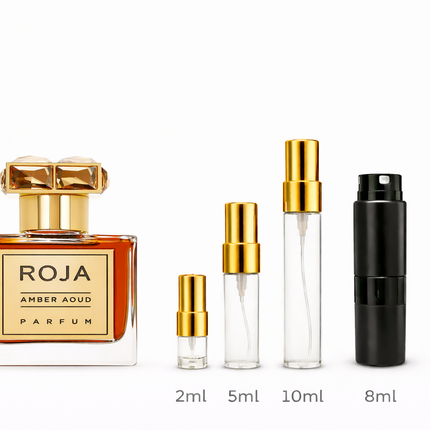 Roja- Parfums Amber Aoud Parfum samples 2ml 5ml 8ml 10ml
 aromaflare.com samples,  Decant Samples 2ml 5ml 8ml 10ml  100% authentic , niche fragrances, mans cologne, woman perfume, Full retail bottle 
