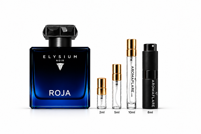 Roja Elysium Noir Eau de Parfum Sample  aromaflare.com samples,  Decant Samples 100% authentic , niche fragrances, mans cologne, woman perfume, Full retail bottle 