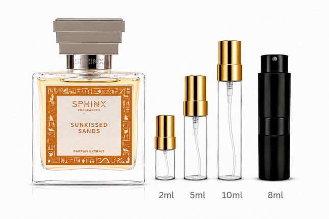 Sphinx-Sunkissed Sands aromaflare.com samples,  Decant Samples 100% authentic , niche fragrances, mans cologne, woman perfume, Full retail bottle 
