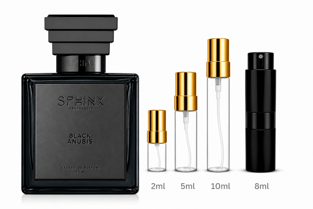 Sphinx- Black Anubis aromaflare.com samples,  Decant Samples 100% authentic , niche fragrances, mans cologne, woman perfume, Full retail bottle 