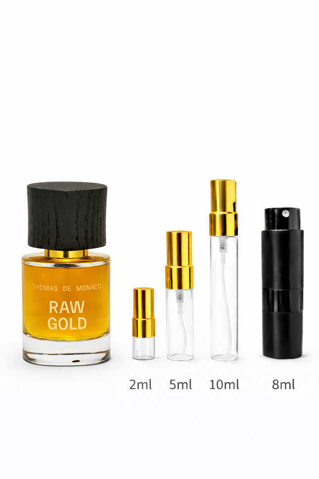 Thomas De Monaco - Raw Gold Extrait Extrait de Parfum samples 2ml 5ml 8ml 10ml
 aromaflare.com samples,  Decant Samples 100% authentic , niche fragrances, mans cologne, woman perfume, Full retail bottle 
