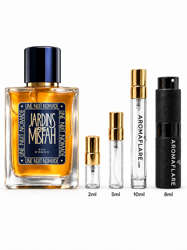 Une_Nuit_Nomade_Jardins_de_Misfah_Eau_de_Parfum_Sample_aromaflare.com_samples_Decant_Samples_100_authentic_niche_fragrances_mans_cologne_woman_perfume_Full_retail_bottle_1
