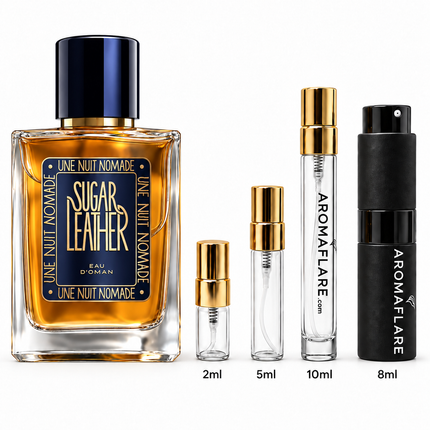 Une Nuit Nomade Sugar Leather Eau de Parfum Sample  aromaflare.com samples,  Decant Samples 100% authentic , niche fragrances, mans cologne, woman perfume, Full retail bottle 