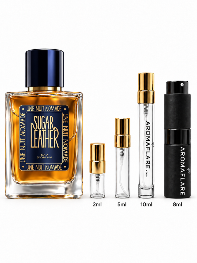 Une Nuit Nomade Sugar Leather Eau de Parfum Sample  aromaflare.com samples,  Decant Samples 100% authentic , niche fragrances, mans cologne, woman perfume, Full retail bottle 